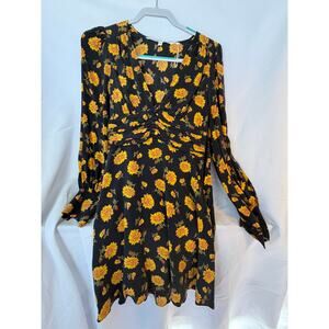 Veronica Beard 100% Silk Blck Floral Ruched Twist Front Long Sl Dress Sz 2